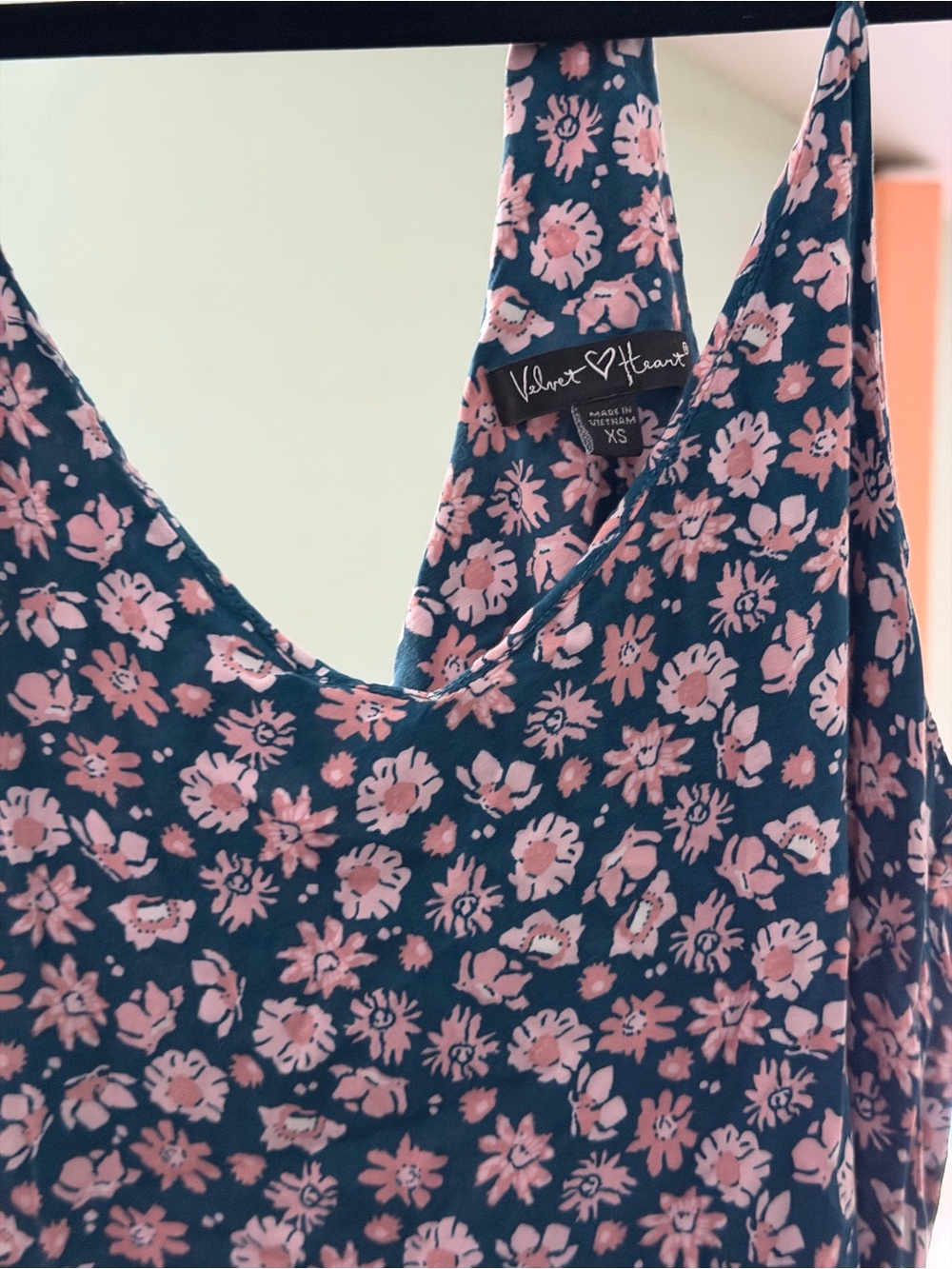 Velvet Heart Navy Tank with Pink Floral Print